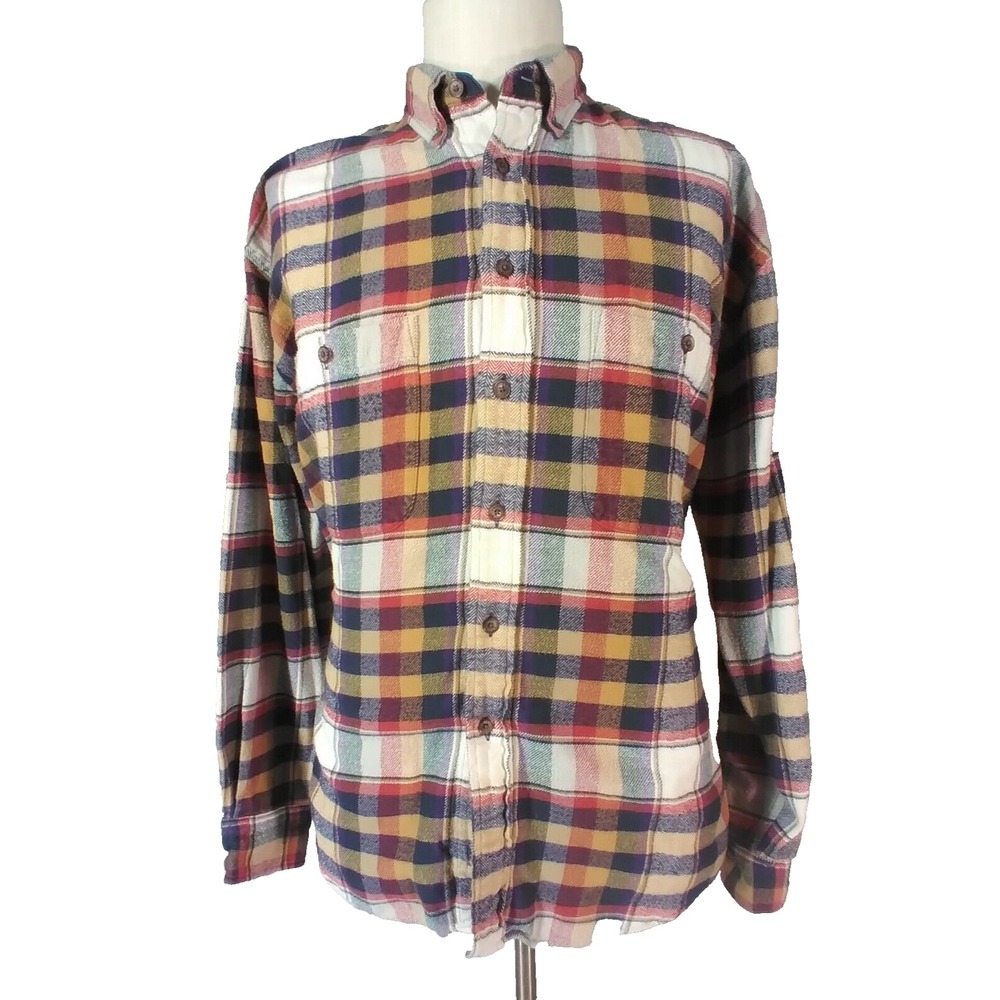 Adirondack flannel shirt men's medium white red plaid long sleeve cotton Vintage